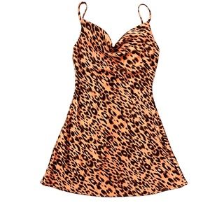 Pink leopard animal print cowl neck mini dress